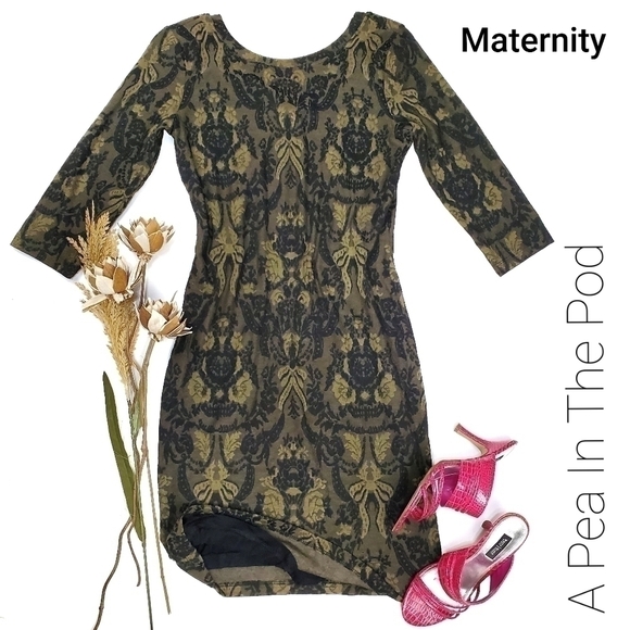 Pea in the Pod Green Black art Deco Dress Med - Picture 1 of 11